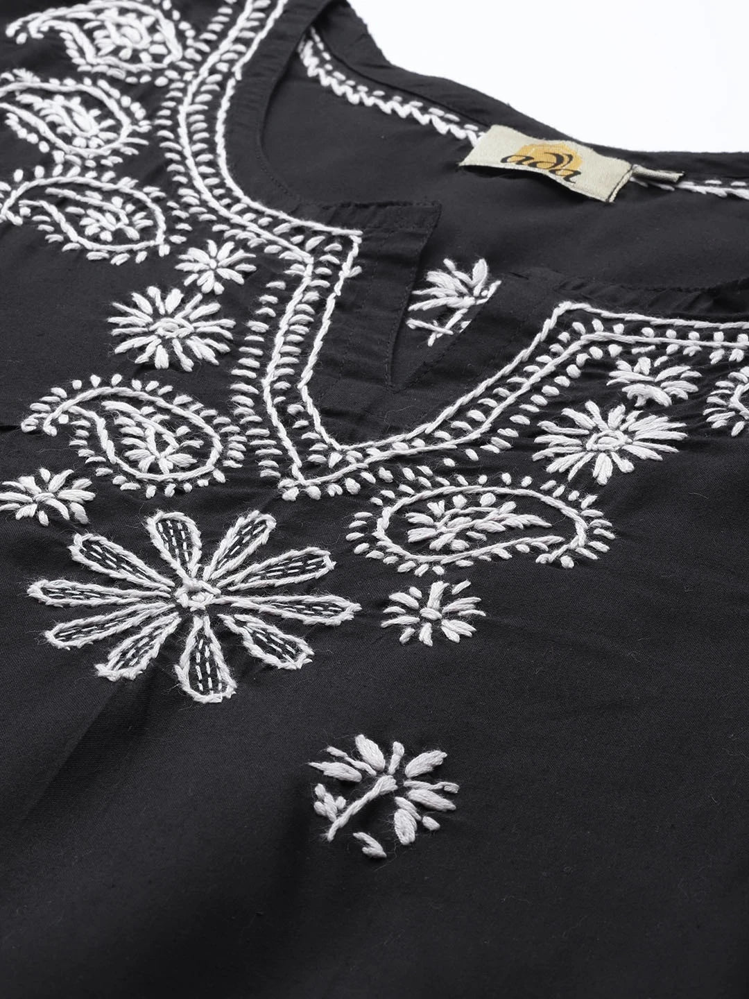 Ada Hand Embroidered Black Cotton Lucknowi Chikankari Straight Kurta A132588