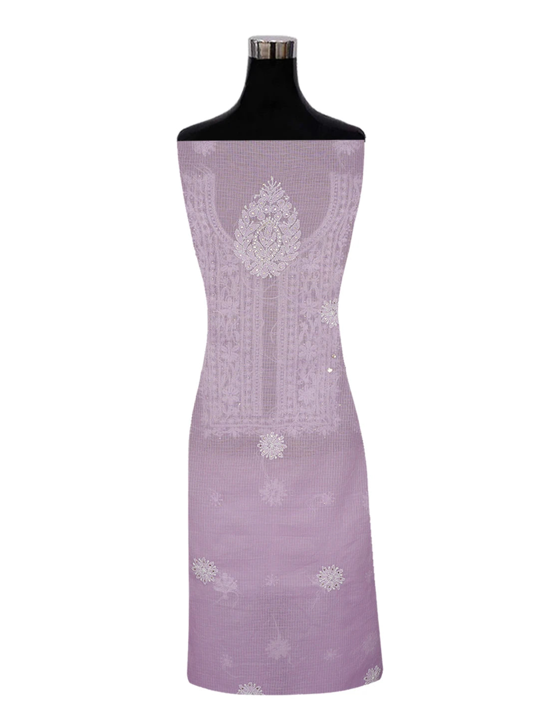 Ada Hand Embroidered Mauve Kota Lucknowi Chikankari Unstitched Kurta Dupatta Set With Muqaish Work 01A549043