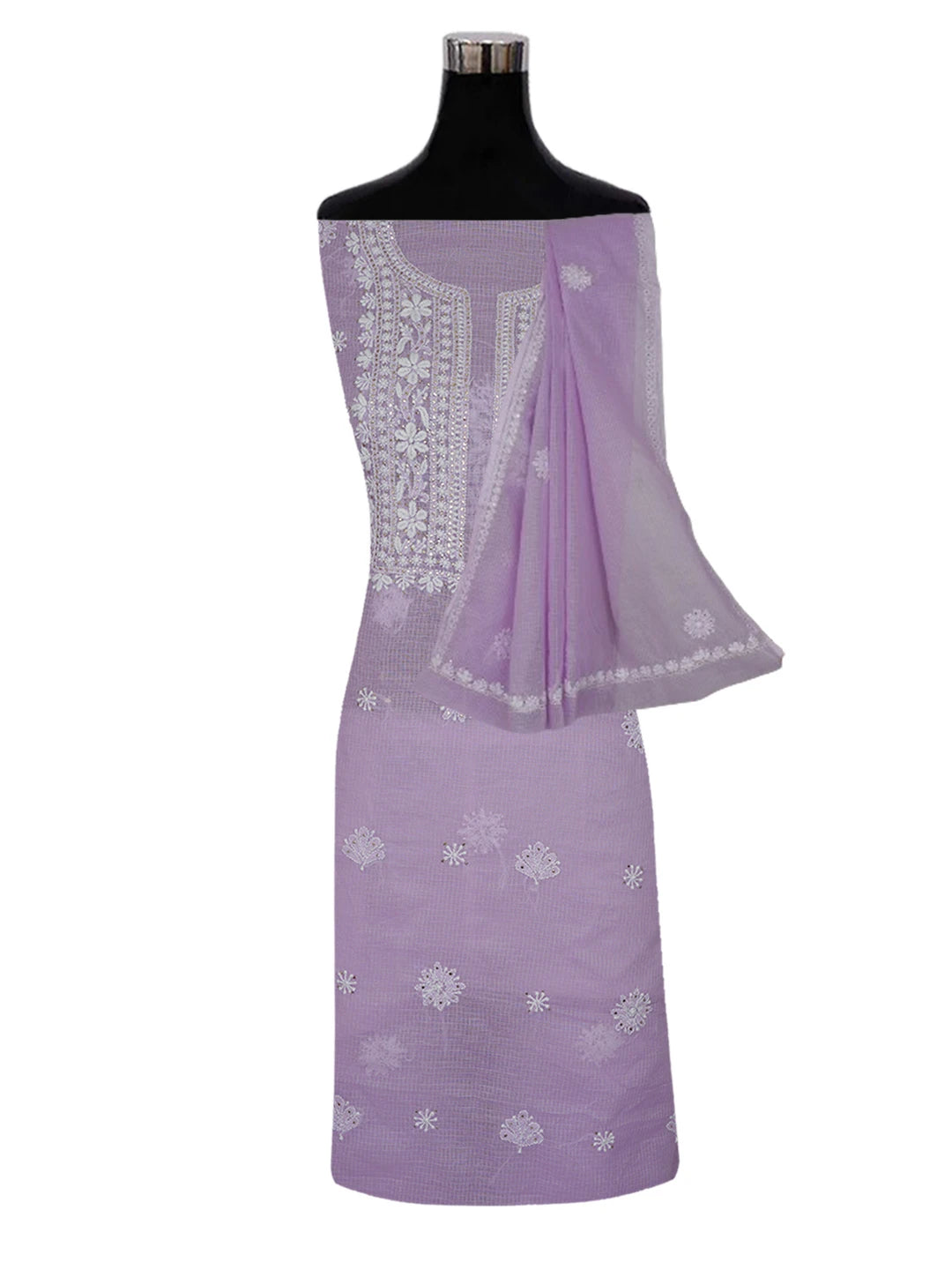 Ada Hand Embroidered Mauve Kota Lucknowi Chikankari Unstitched Kurta Dupatta Set With Muqaish Work 01A549043