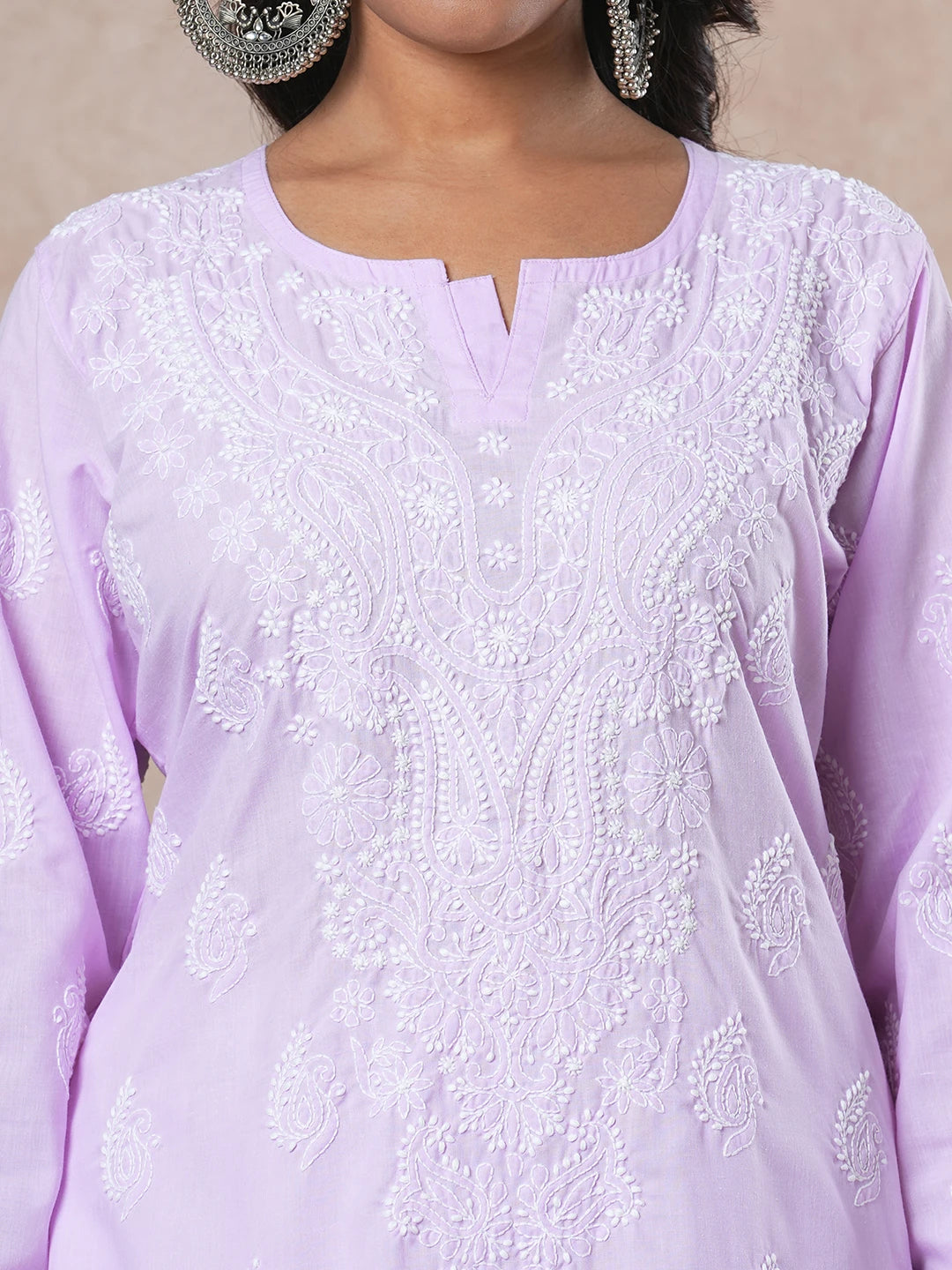 Ada Hand Embroidered Mauve Cotton Lucknowi Chikankari Straight Kurta A411691