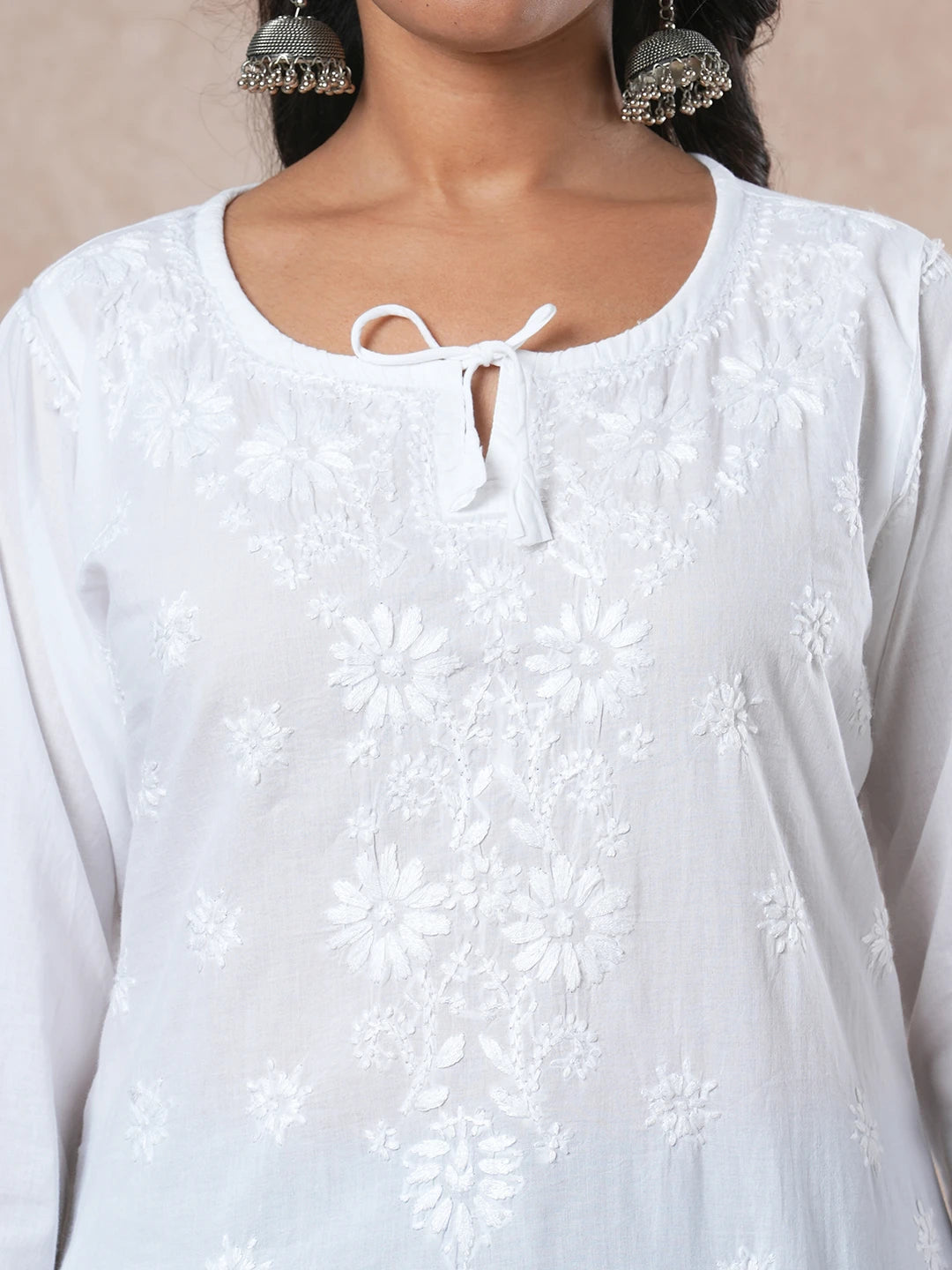 Ada Hand Embroidered White Cotton Lucknowi Chikankari Straight Kurti A911209