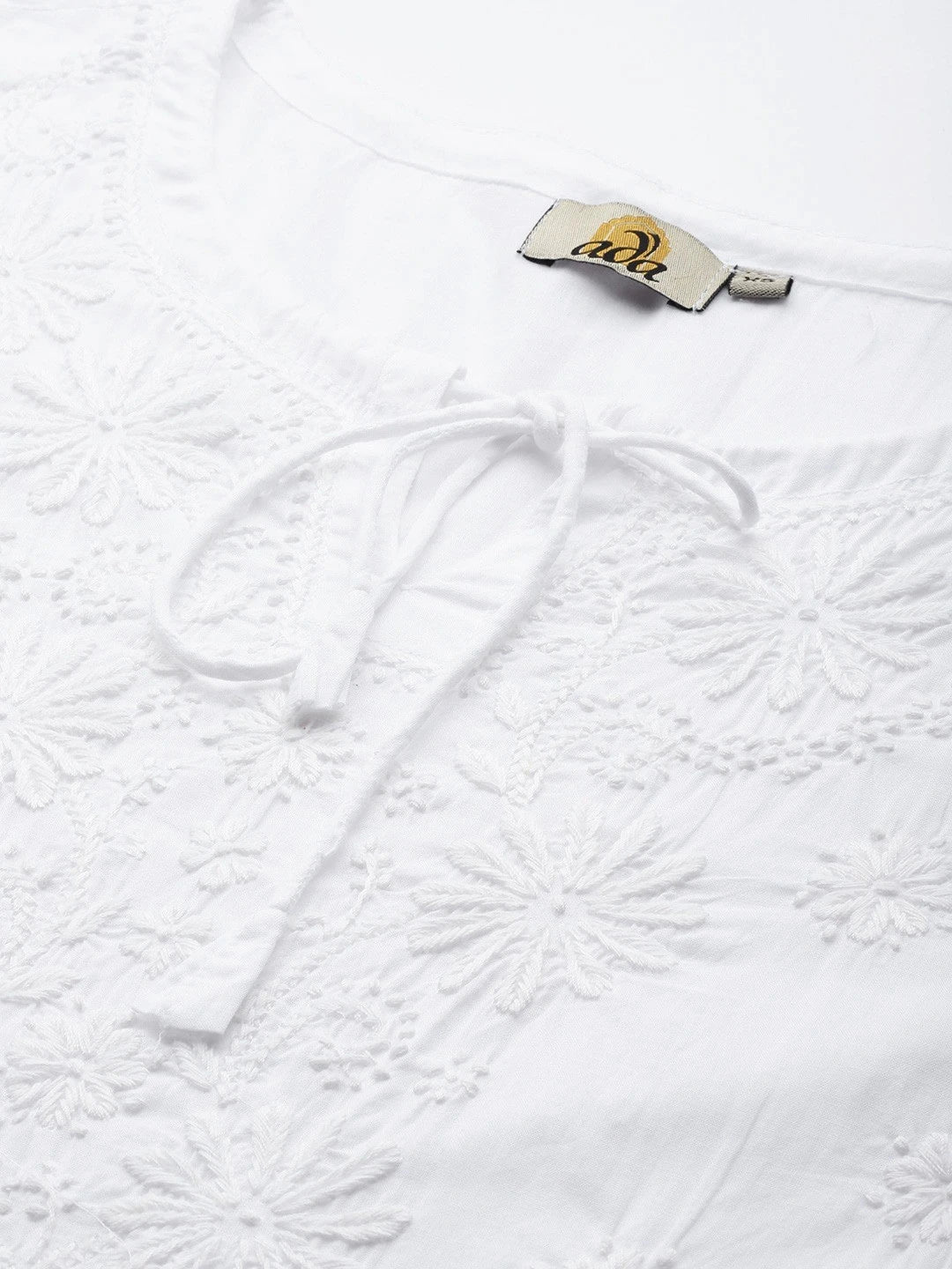 Ada Hand Embroidered White Cotton Lucknowi Chikankari Straight Kurti A911209