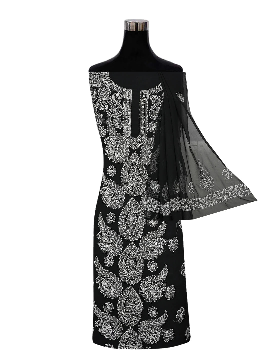 Ada Hand Embroidered Black Georgette Lucknowi Chikankari Unstitched Suit Piece 01A623752