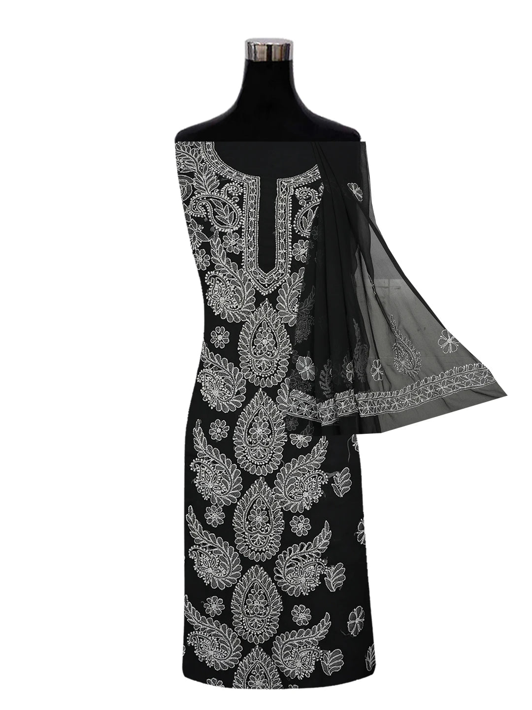 Ada Hand Embroidered Black Georgette Lucknowi Chikankari Unstitched Suit Piece 01A623752