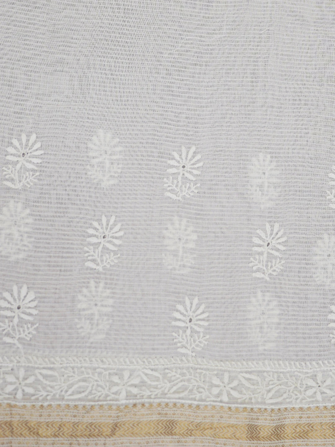 Ada Hand Embroidered White Chanderi Lucknowi Chikankari Saree With Blouse 01A640163
