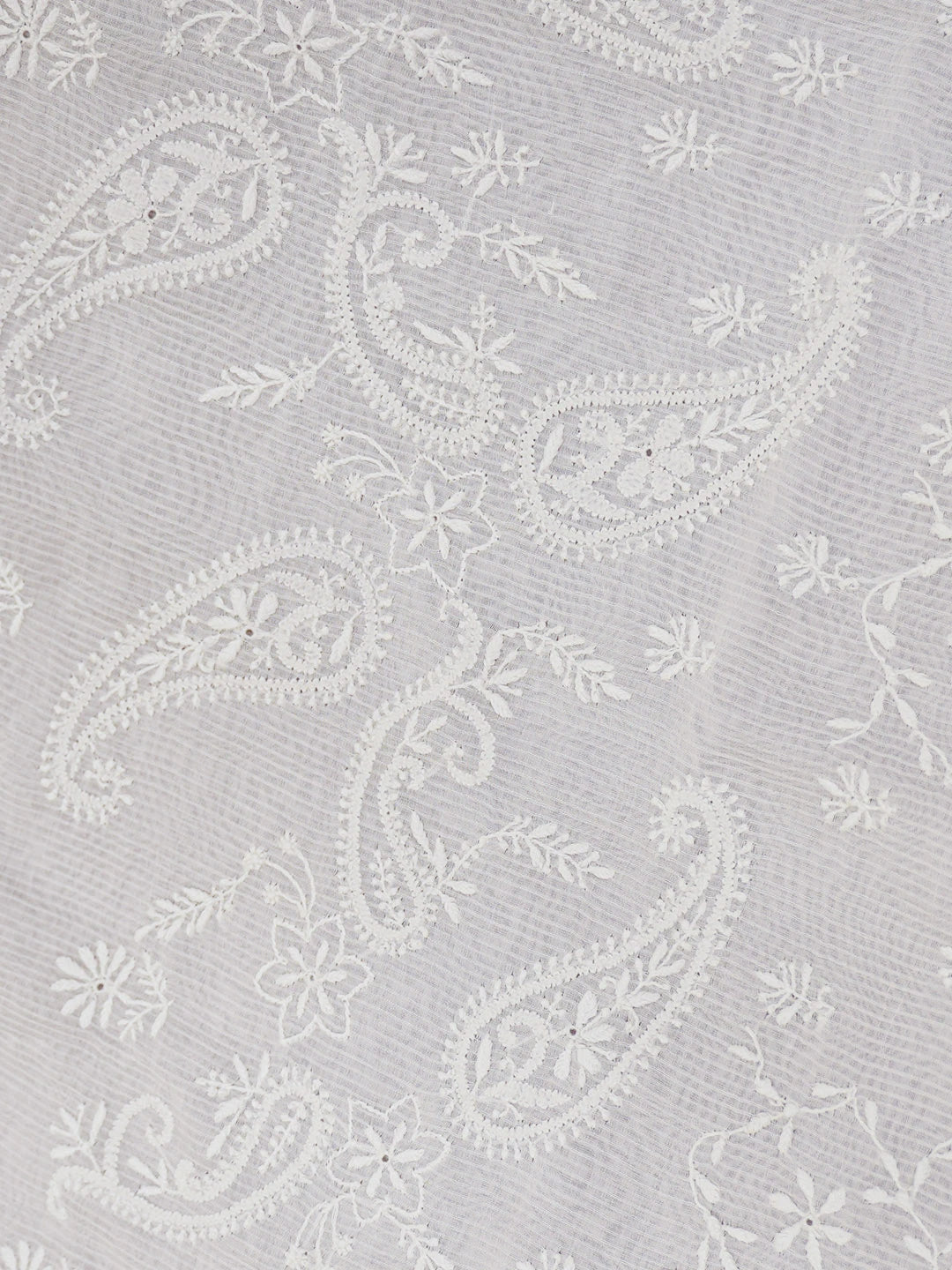 Ada Hand Embroidered White Chanderi Lucknowi Chikankari Saree With Blouse 01A640163