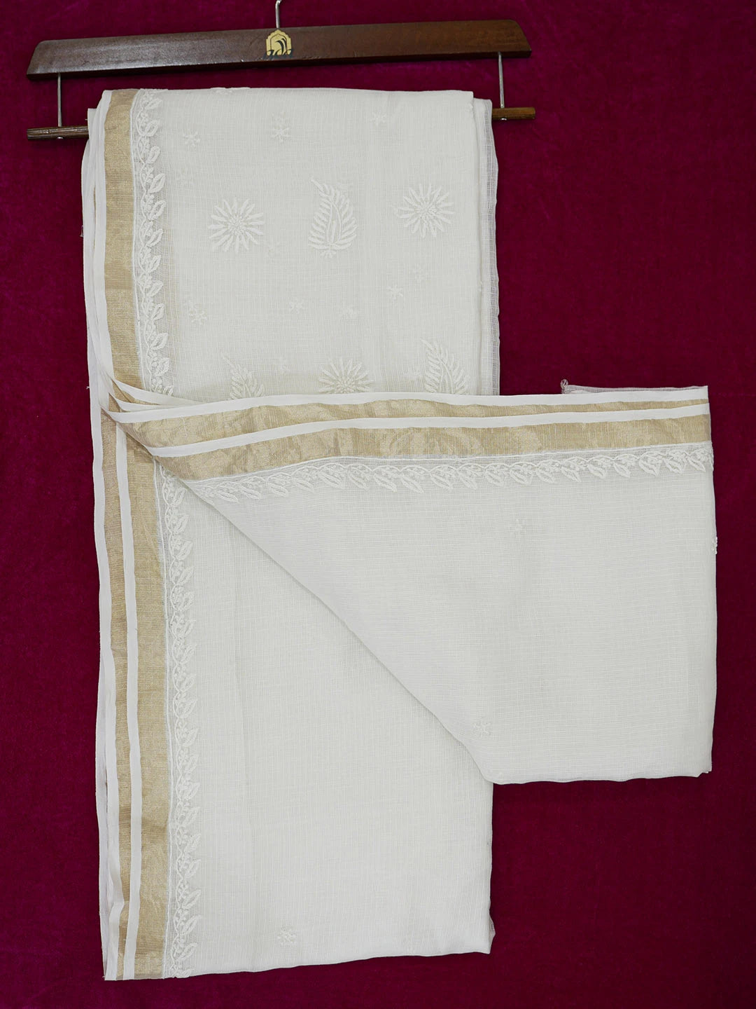 Ada Hand Embroidered White Kota Lucknowi Chikankari Saree With Blouse 01A632492