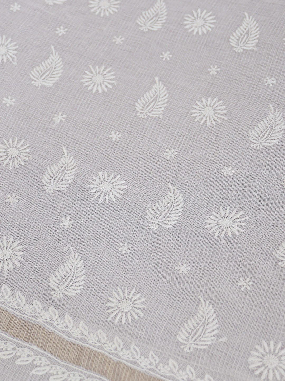 Ada Hand Embroidered White Kota Lucknowi Chikankari Saree With Blouse 01A632492