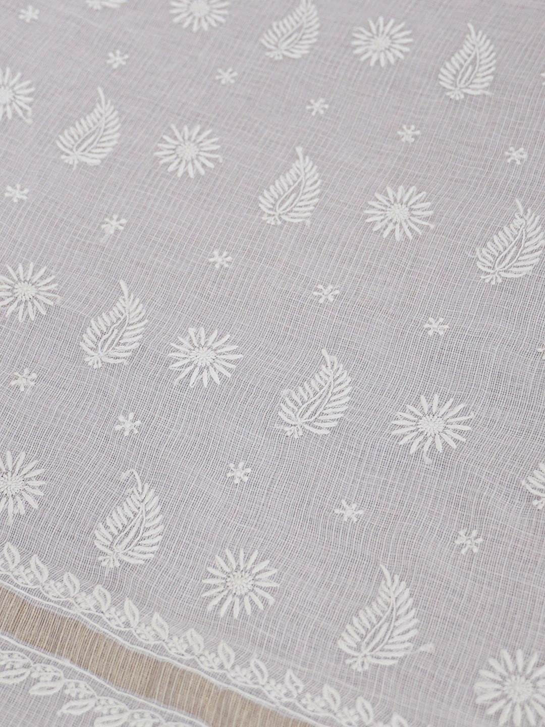Ada Hand Embroidered White Kota Lucknowi Chikankari Saree With Blouse 01A632492