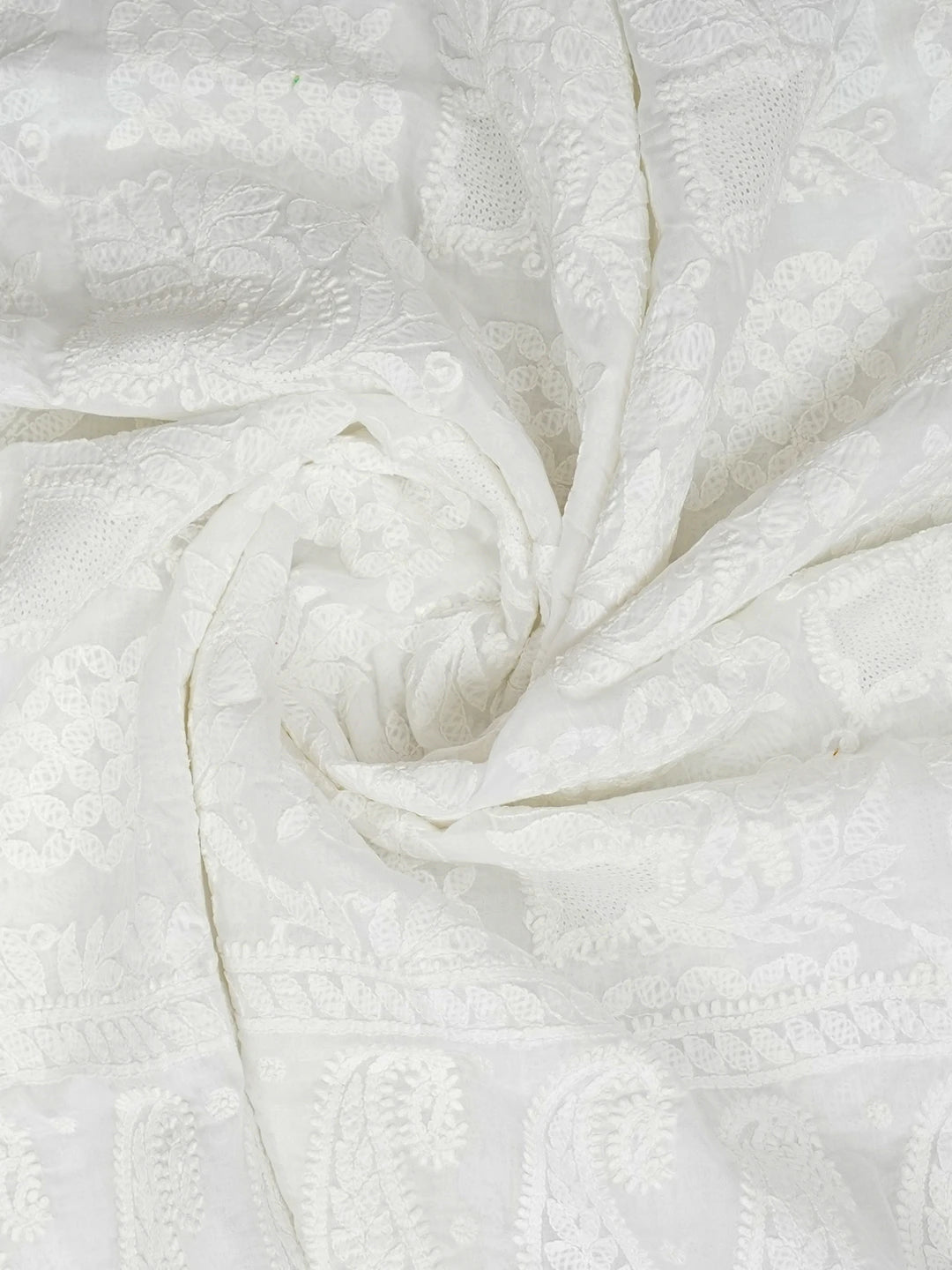 Ada Hand Embroidered White Cotton Lucknowi Chikankari Dupatta 01A599757
