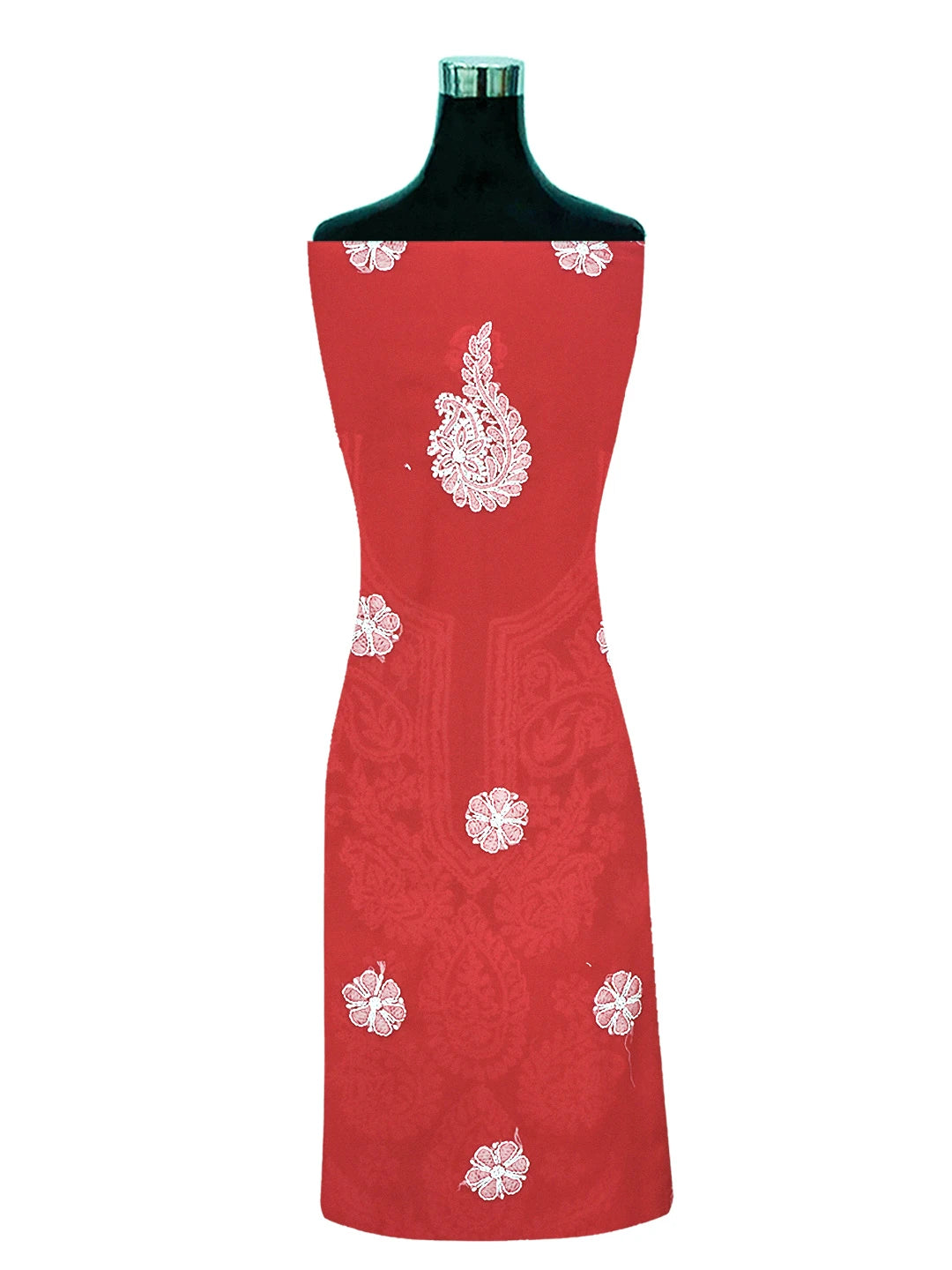 Ada Hand Embroidered Red Georgette Lucknowi Chikankari Unstitched Suit Piece 01A563866