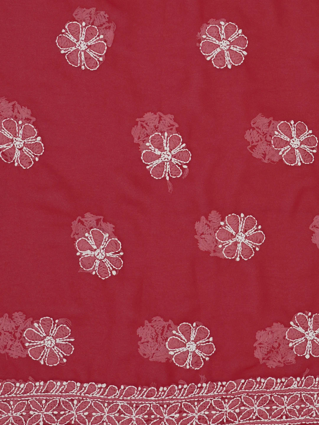 Ada Hand Embroidered Red Georgette Lucknowi Chikankari Unstitched Suit Piece 01A563866