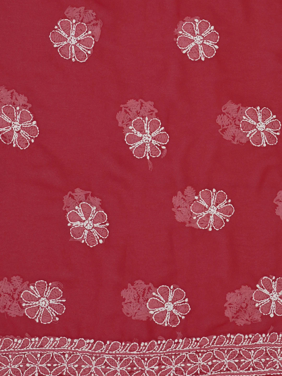 Ada Hand Embroidered Red Georgette Lucknowi Chikankari Unstitched Suit Piece 01A563866