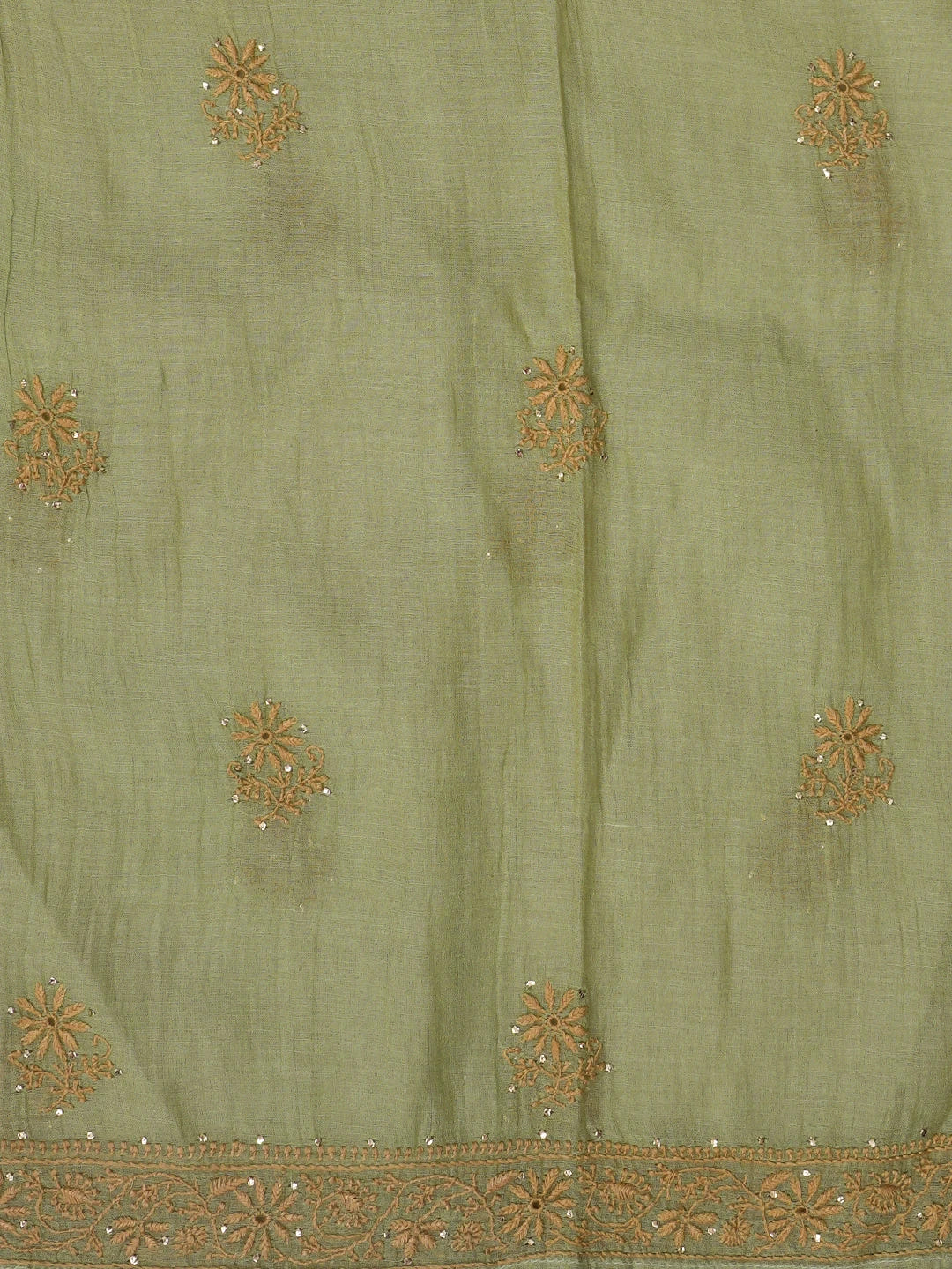 Ada Hand Embroidered Pista Green Tissue Lucknowi Chikankari Unstitched Kurta Dupatta Set With Zari & Muqaish Work 01A627936