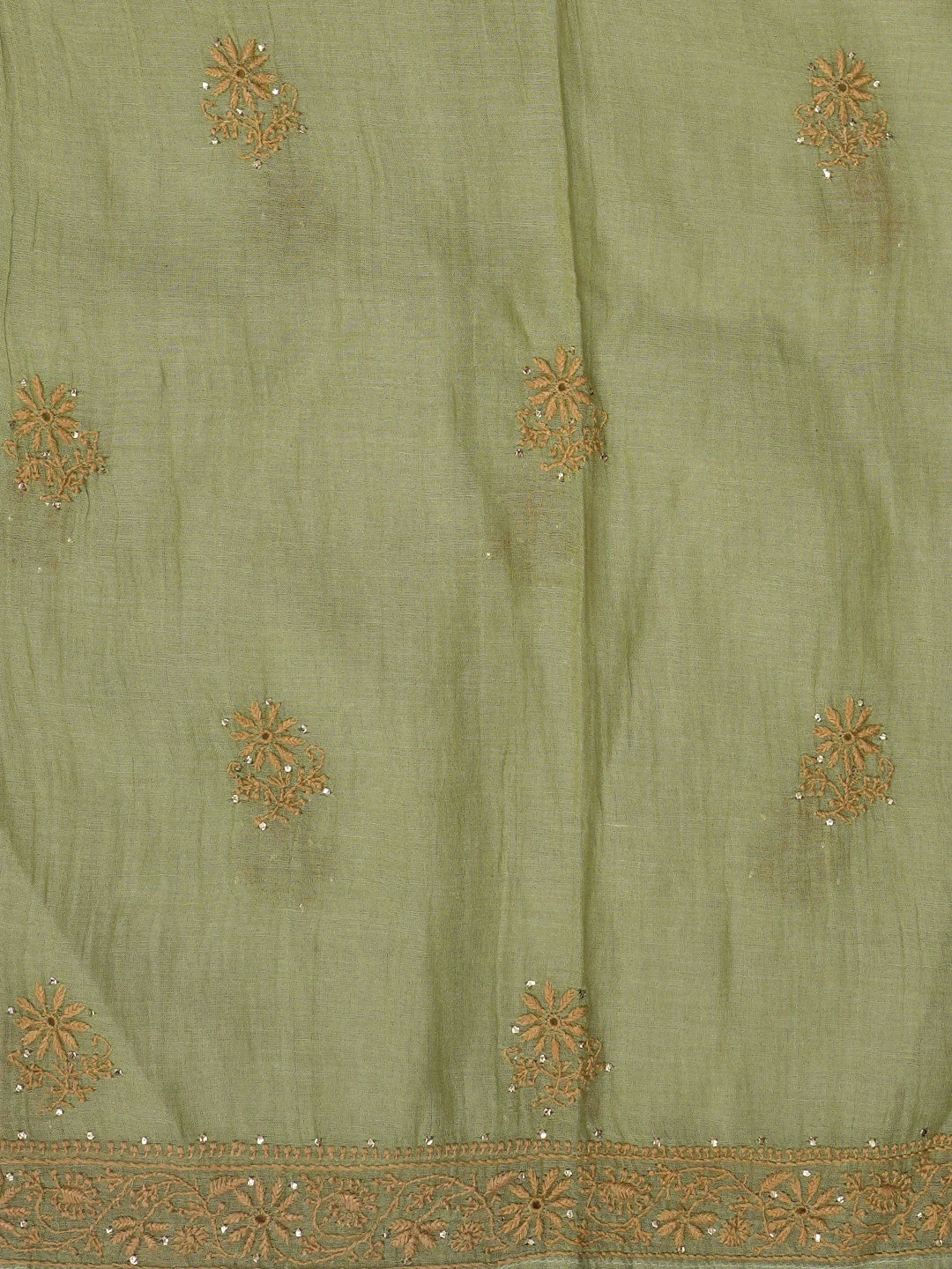 Ada Hand Embroidered Pista Green Tissue Lucknowi Chikankari Unstitched Kurta Dupatta Set With Zari & Muqaish Work 01A627936
