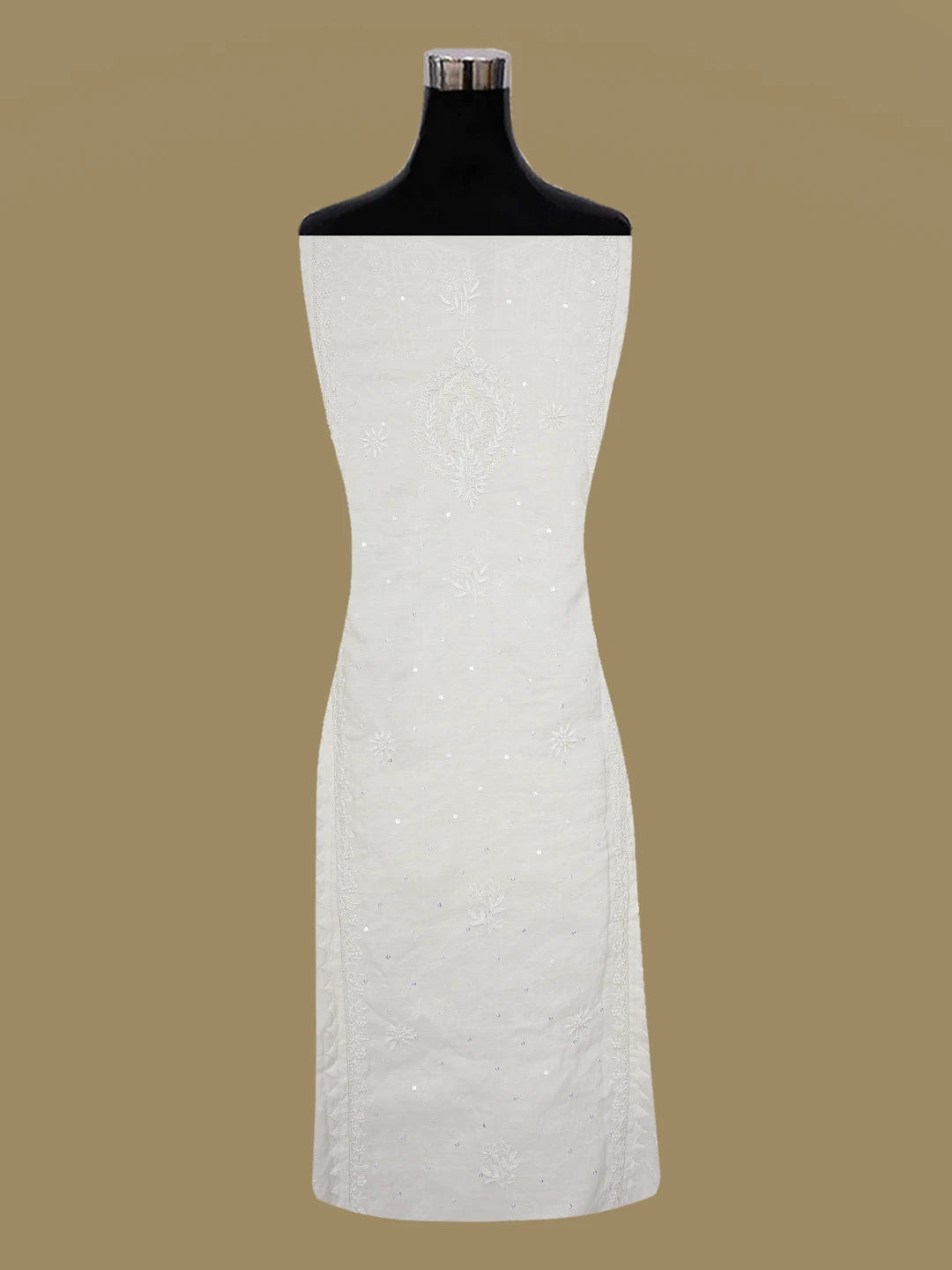 Ada Hand Embroidered White Alabaster Silk Lucknowi Chikankari Unstitched Kurta Dupatta Set With Cutdana Work 01A571476