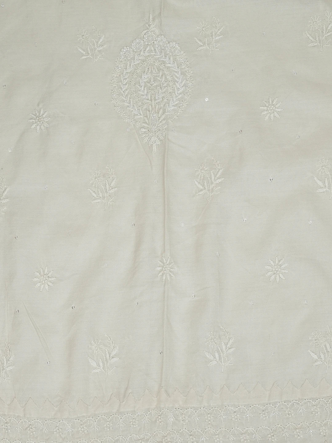 Ada Hand Embroidered White Alabaster Silk Lucknowi Chikankari Unstitched Kurta Dupatta Set With Cutdana Work 01A571476