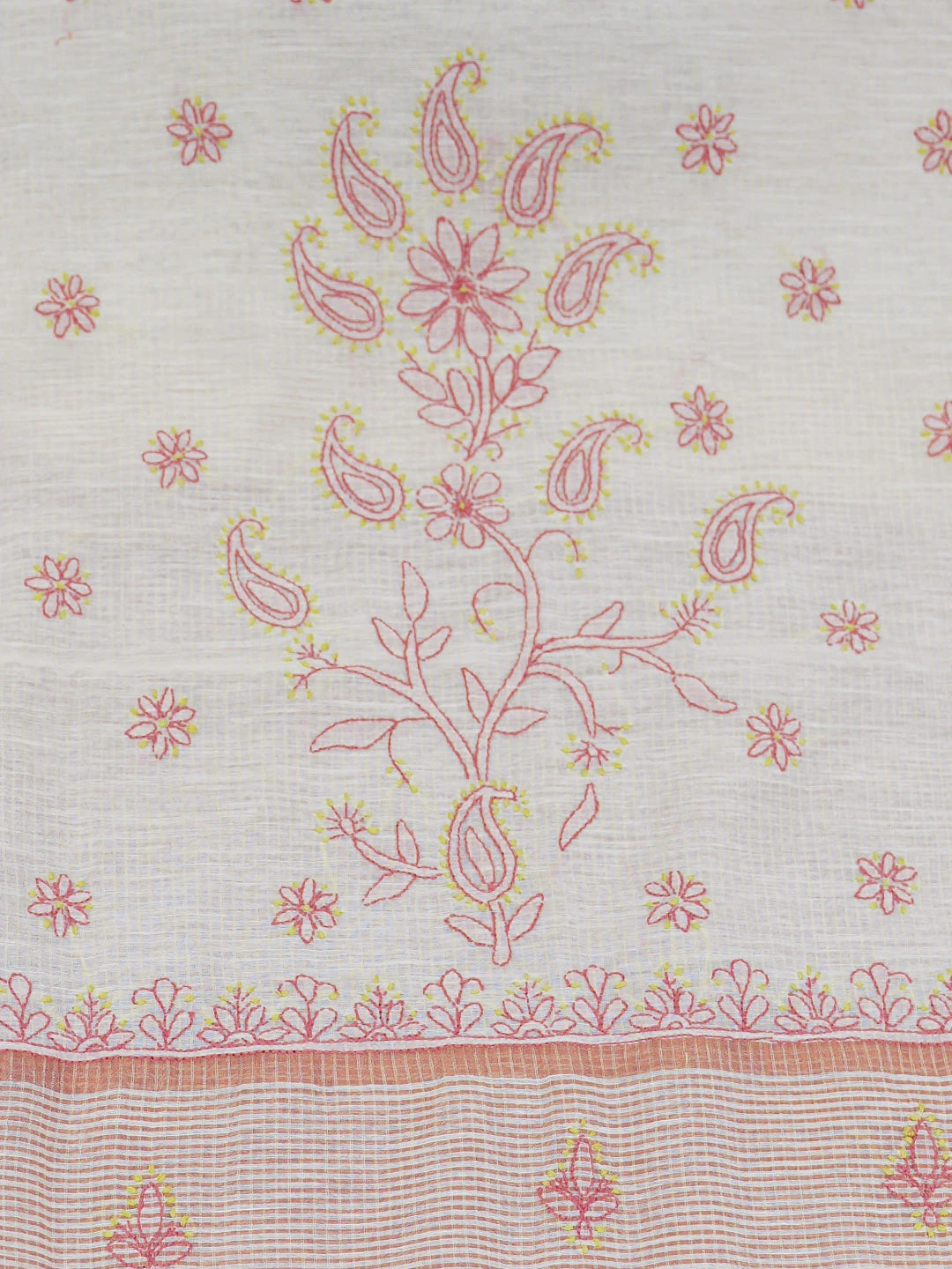 Ada Hand Embroidered White Chanderi Lucknowi Chikankari Saree With Blouse 01A592590