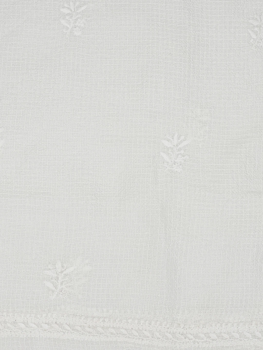 Ada Hand Embroidered White Kota Silk Lucknowi Chikankari Unstitched Kurta Dupatta Set 01A638845