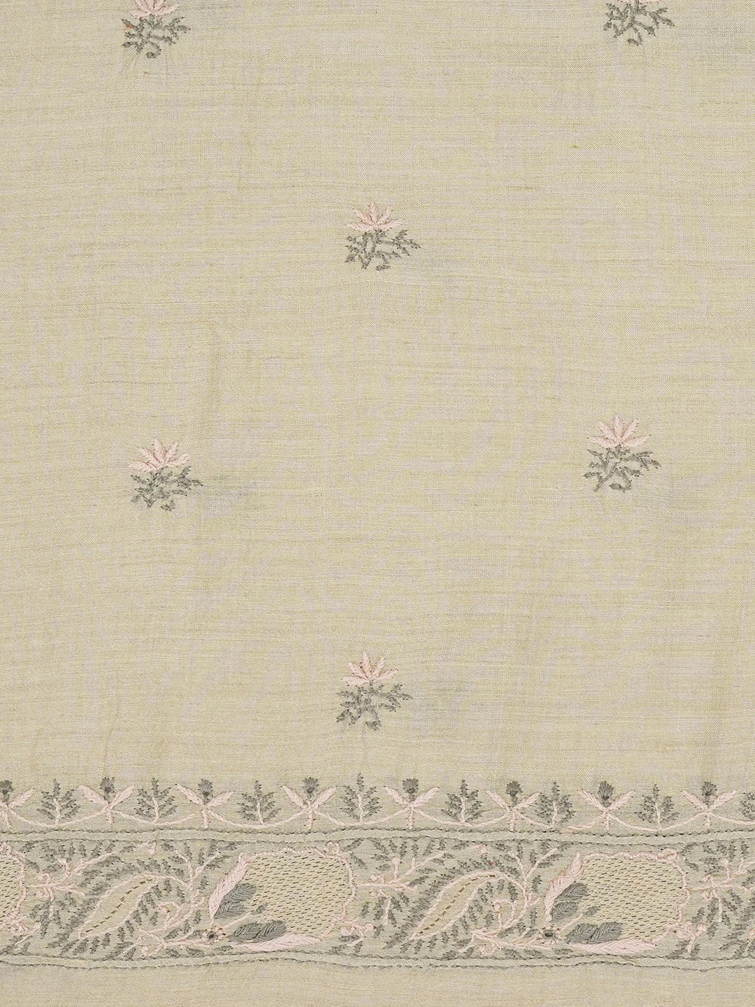 Ada Hand Embroidered Fawn Moonga Silk Lucknowi Chikankari Unstitched Kurta Dupatta Set 01A641540