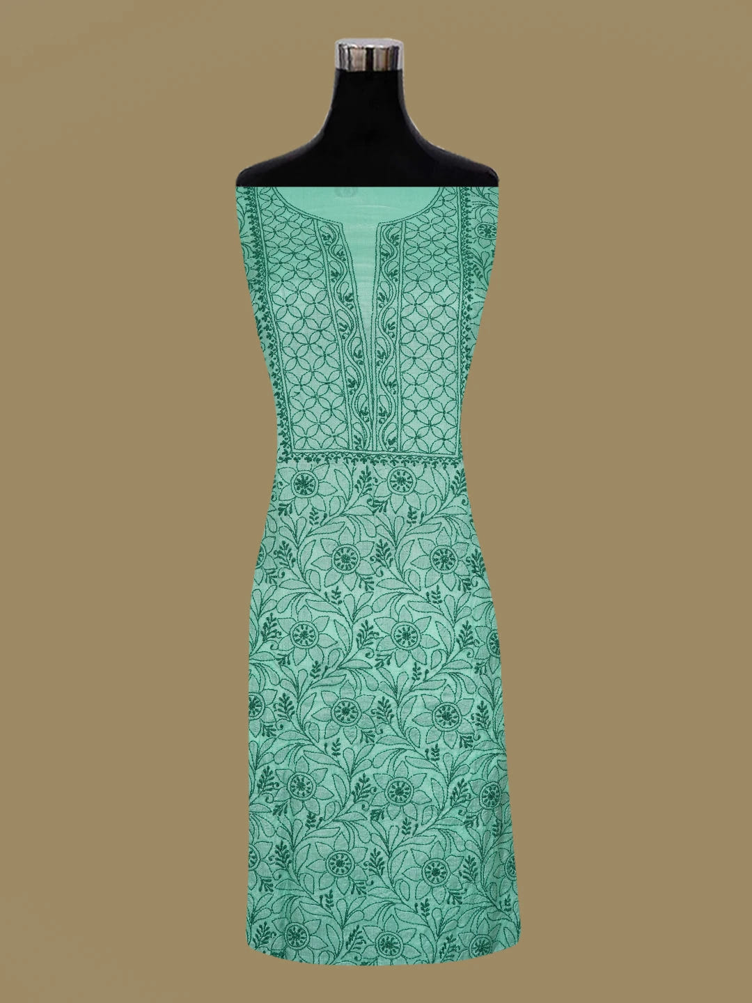 Ada Hand Embroidered Sea Green Silk Lucknowi Chikankari Unstitched Suit Piece 01A626871