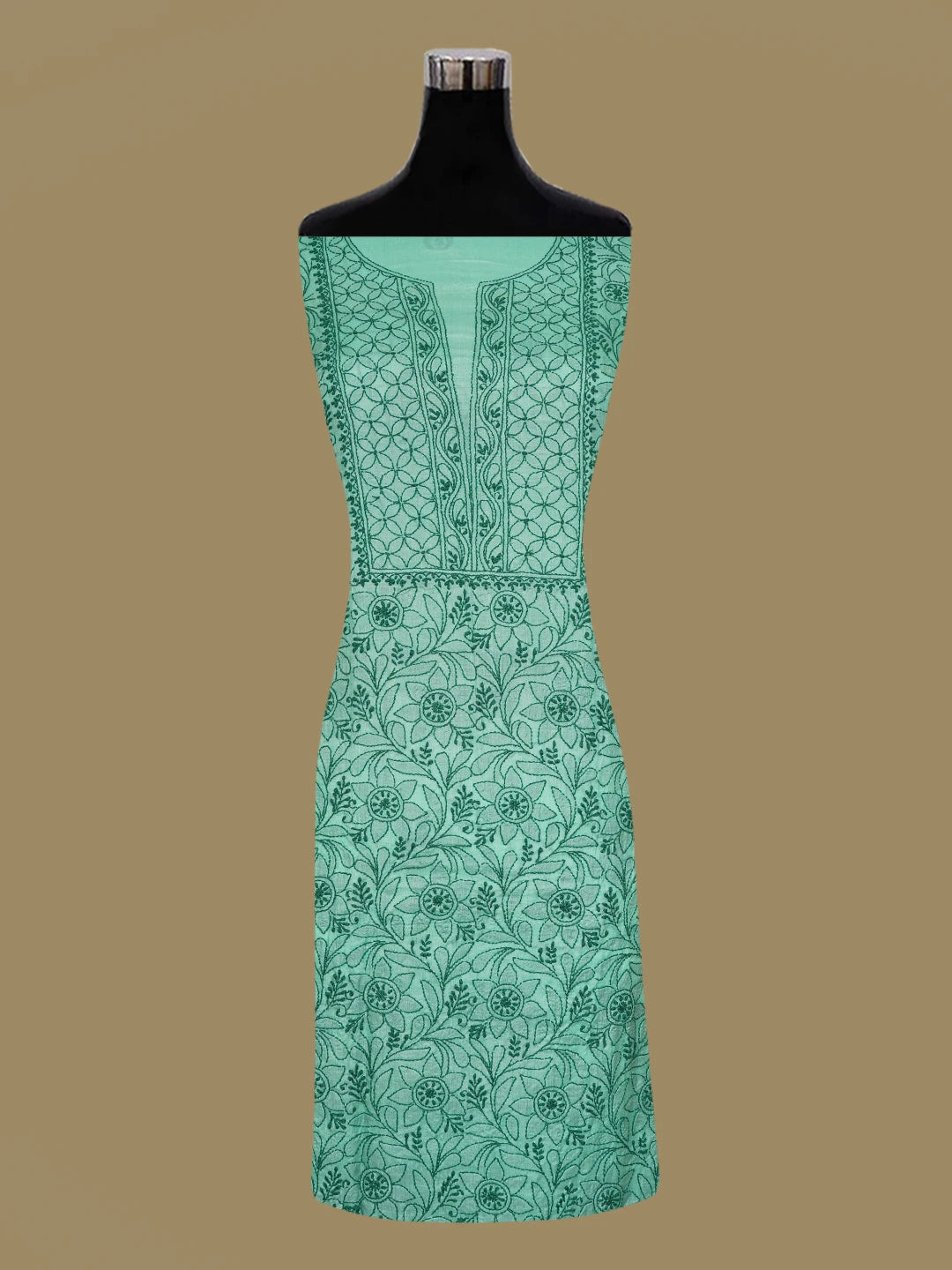 Ada Hand Embroidered Sea Green Silk Lucknowi Chikankari Unstitched Suit Piece 01A626871