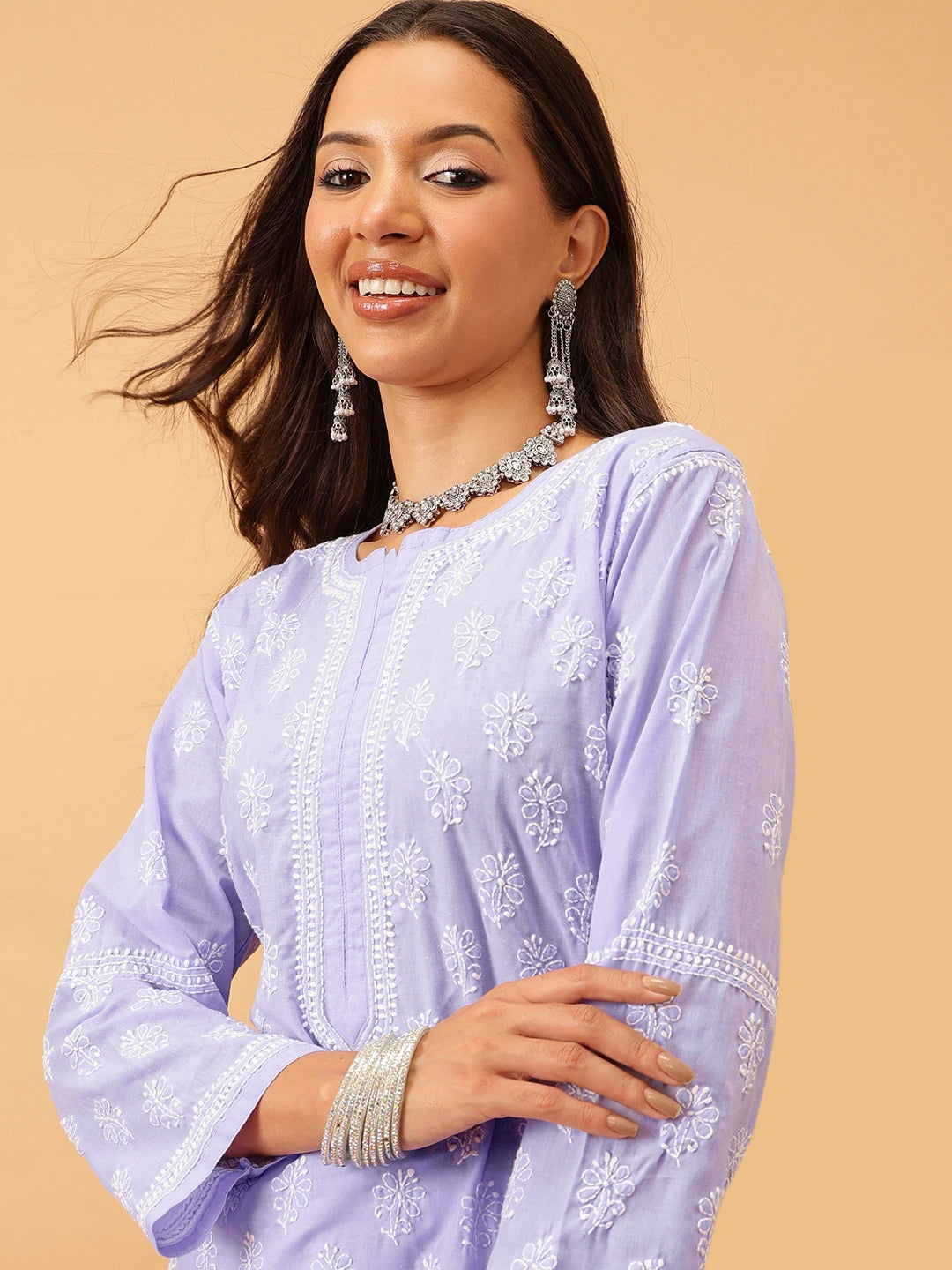 Ada Hand Embroidered Mauve Cotton Lucknowi Chikankari Straight Kurta A411707