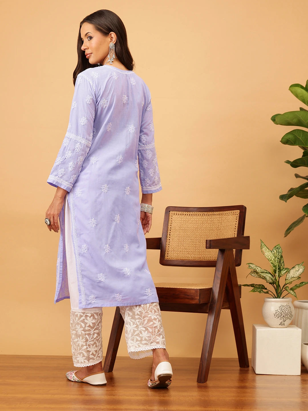 Ada Hand Embroidered Mauve Cotton Lucknowi Chikankari Straight Kurta A411707