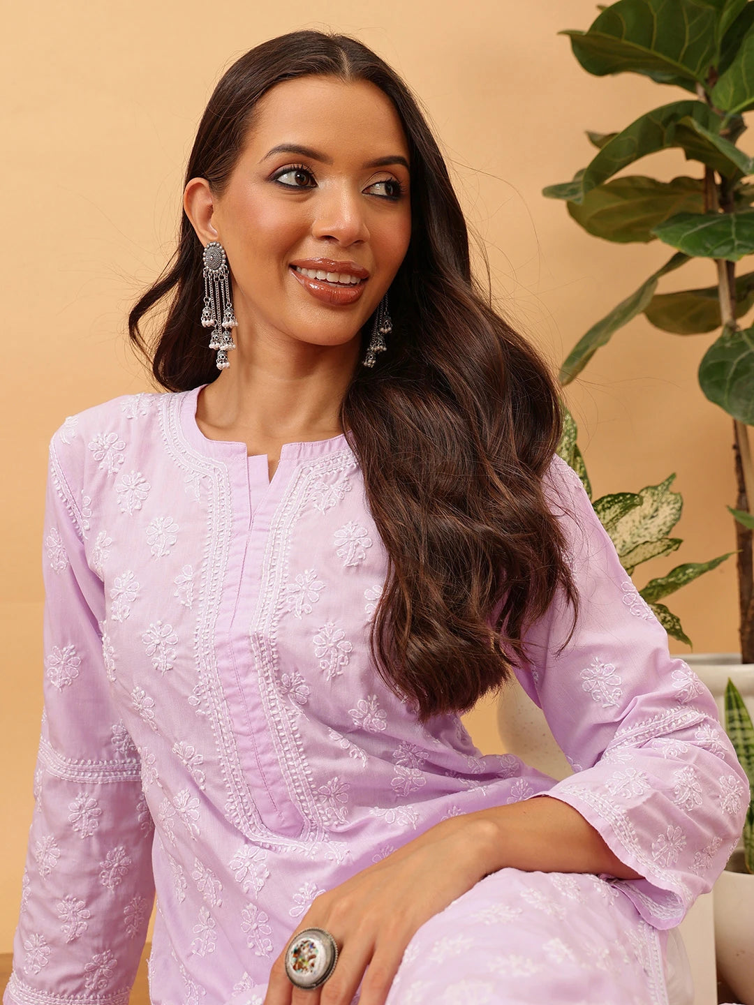 Ada Hand Embroidered Lavender Cotton Lucknowi Chikankari Straight Kurta A411709