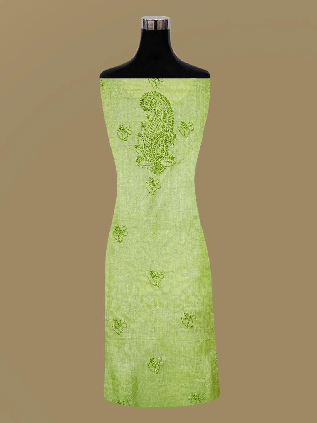Ada Hand Embroidered Green Silk Lucknowi Chikankari Unstitched Suit Piece 01A546585