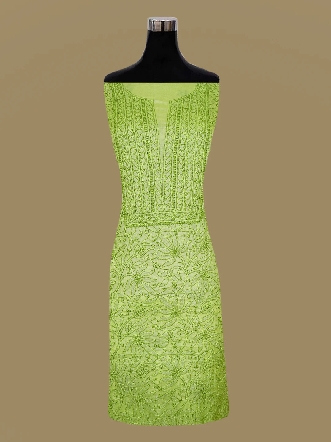 Ada Hand Embroidered Green Silk Lucknowi Chikankari Unstitched Suit Piece 01A546585
