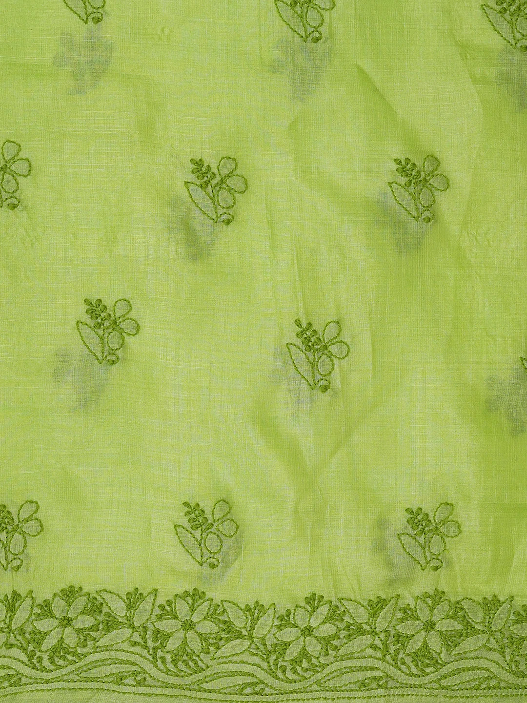Ada Hand Embroidered Green Silk Lucknowi Chikankari Unstitched Suit Piece 01A546585