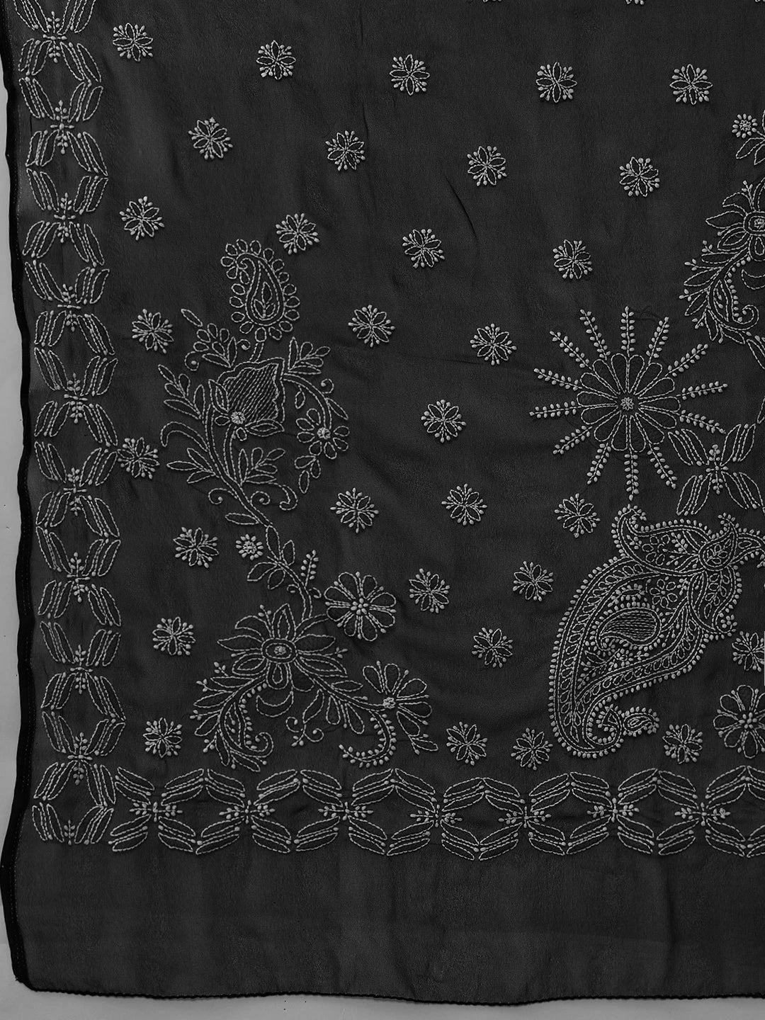 Ada Hand Embroidered Black Georgette Lucknowi Chikankari Saree With Blouse A129551