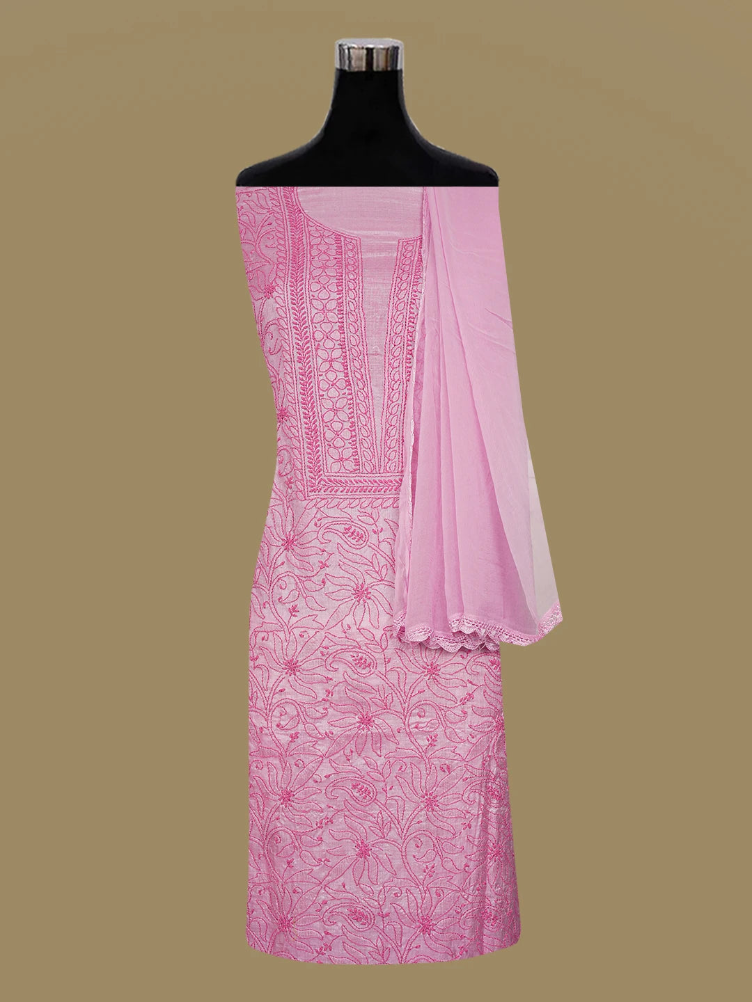 Ada Hand Embroidered Mulberry Pink Silk Lucknowi Chikankari Unstitched Suit Piece 01A604480