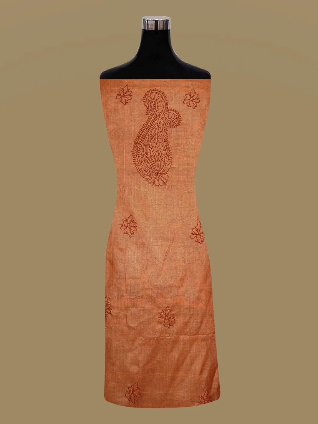 Ada Hand Embroidered Rust Silk Lucknowi Chikankari Unstitched Suit Piece 01A619894
