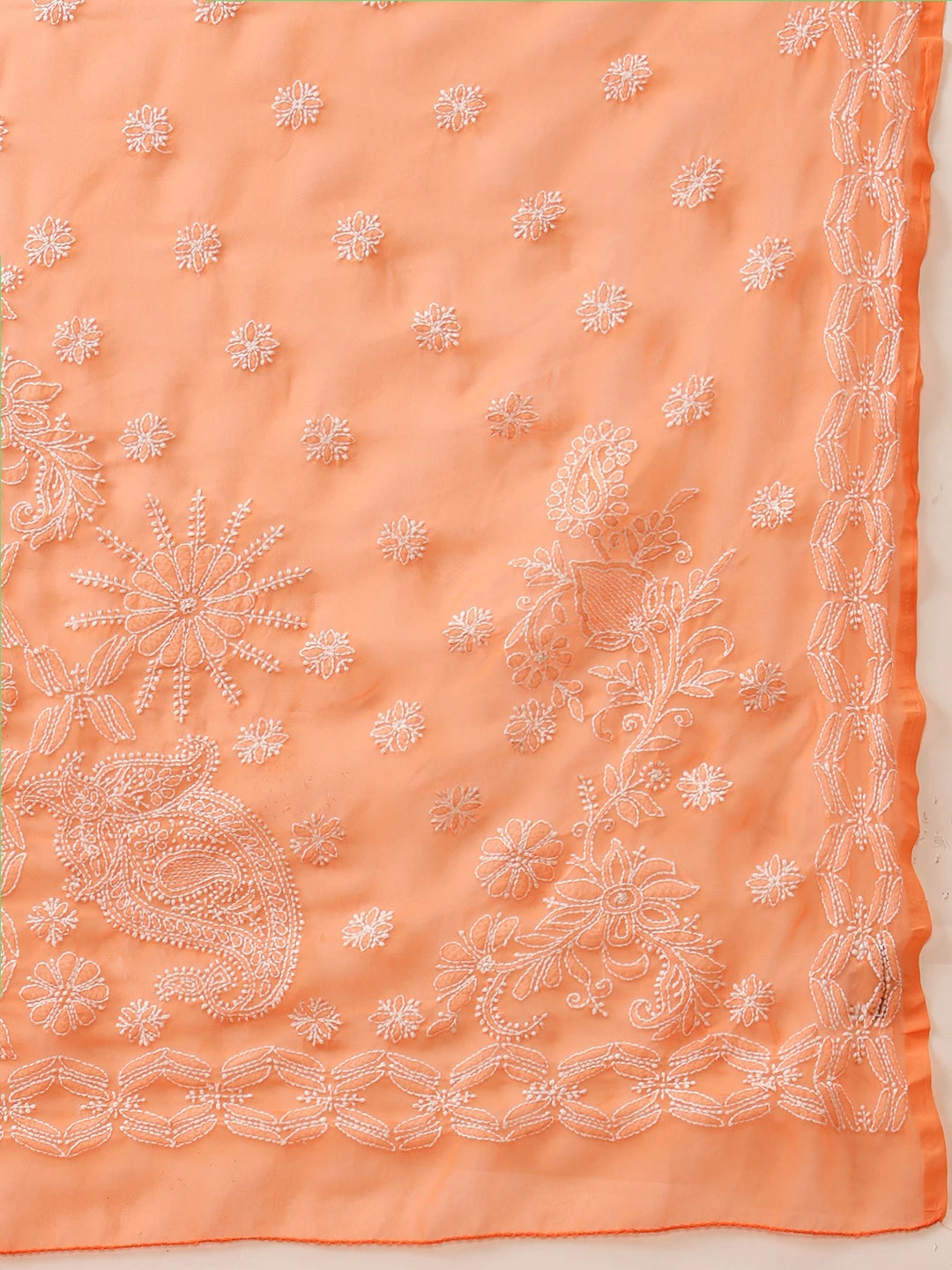 Ada Hand Embroidered Rust Georgette Lucknowi Chikankari Saree With Blouse  A129558