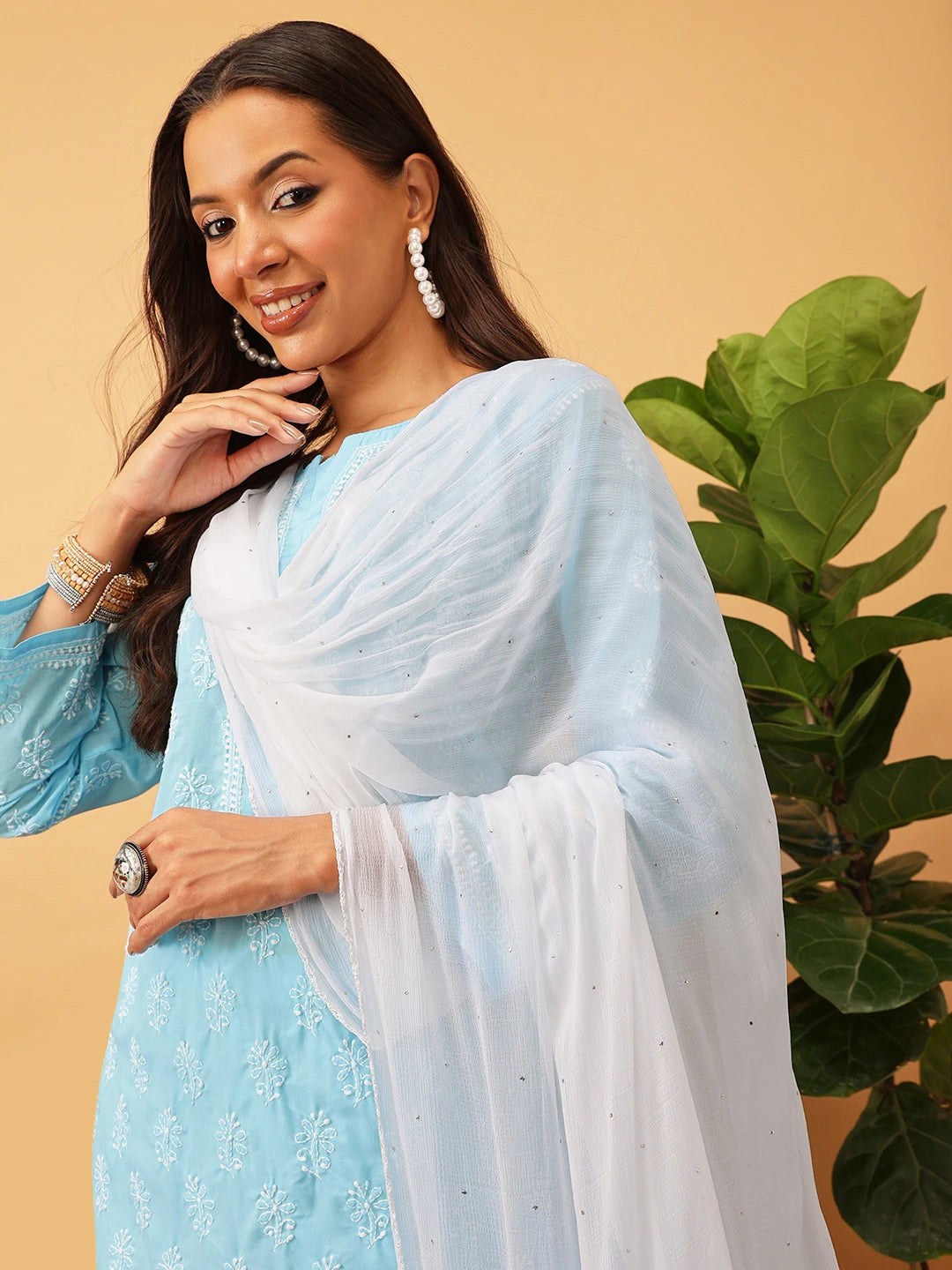 Ada White Chiffon Dupatta With Muqaish Work A100275