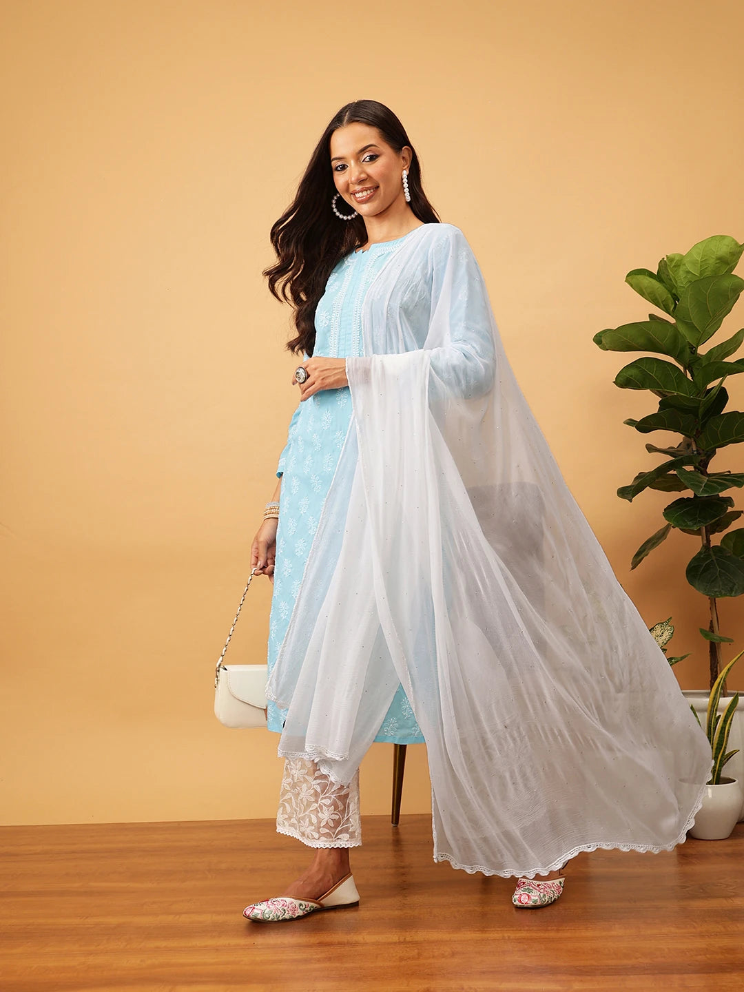 Ada White Chiffon Dupatta With Muqaish Work A100275
