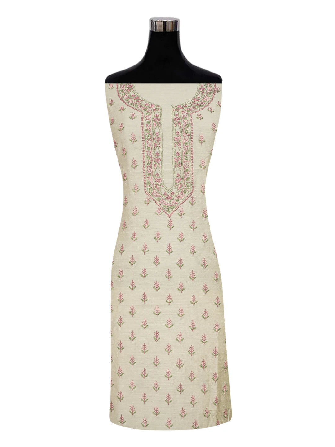 Ada Hand Embroidered Fawn Moonga Silk Lucknowi Chikankari Unstitched Kurta Dupatta Set 01A641532
