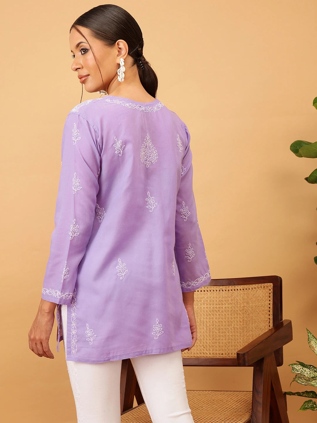Ada Hand Embroidered Mauve Cotton Lucknowi Chikankari Short Kurti A911204