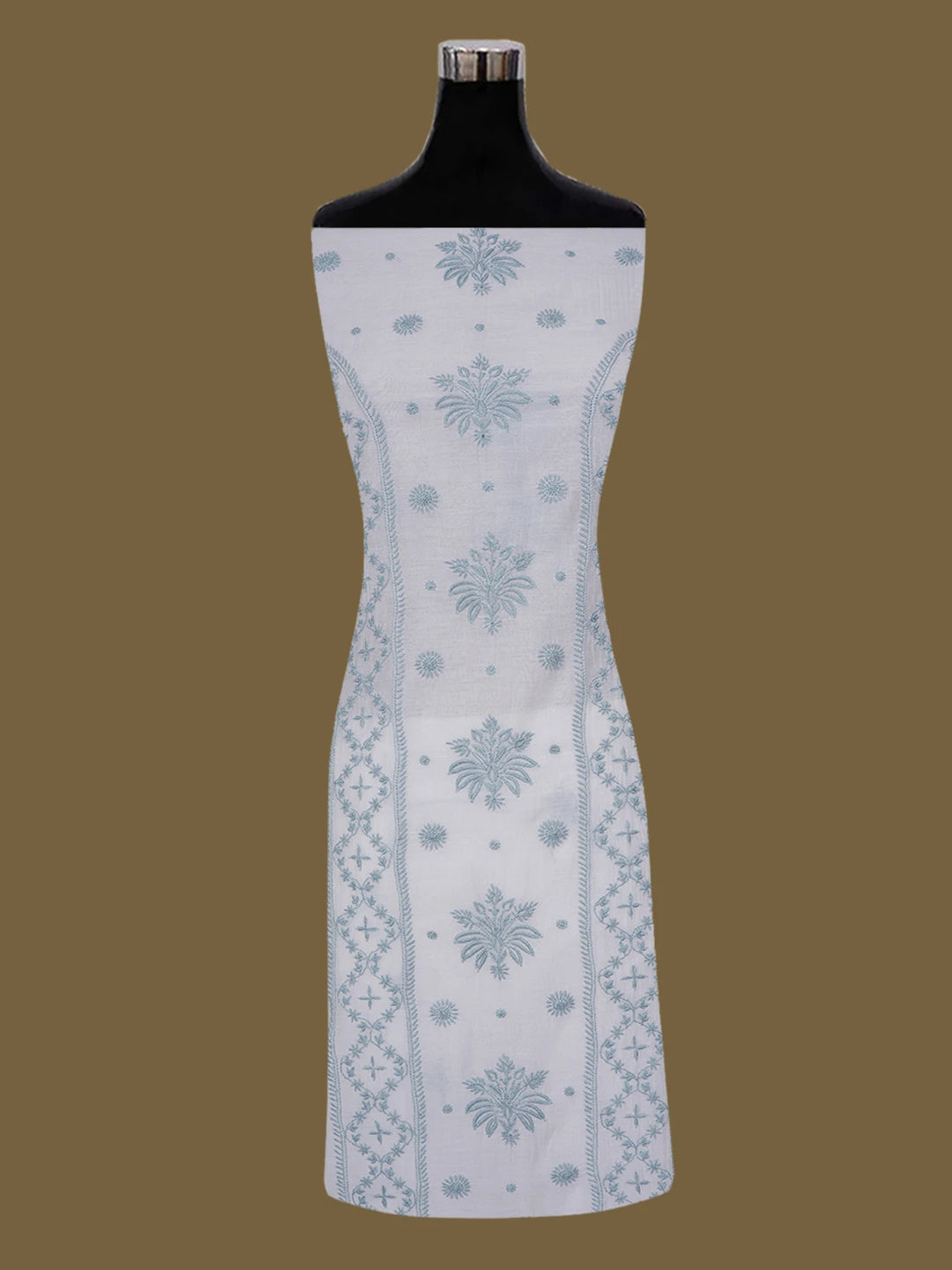 Ada Hand Embroidered White Chanderi Lucknowi Chikankari Unstitched Kurta Dupatta Set 01A643170