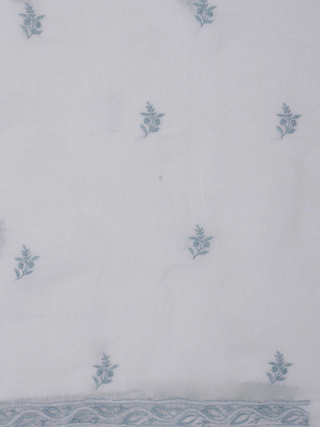 Ada Hand Embroidered White Chanderi Lucknowi Chikankari Unstitched Kurta Dupatta Set 01A643170