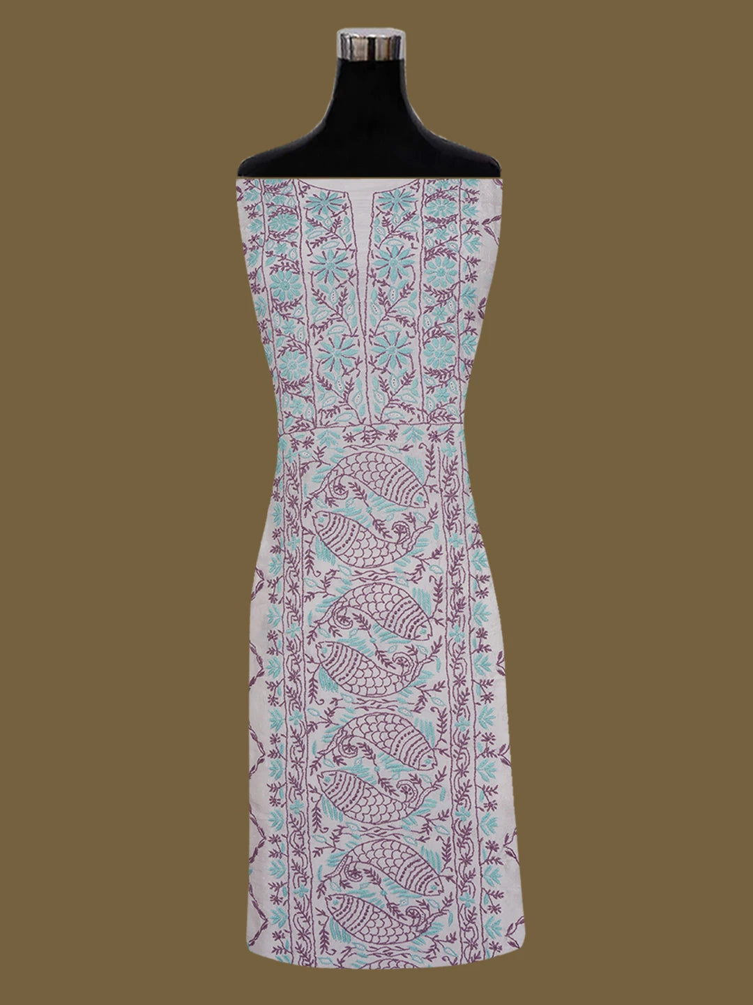 Ada Hand Embroidered White Seashell Silk Lucknowi Chikankari Unstitched Kurta Dupatta Set 01A635422