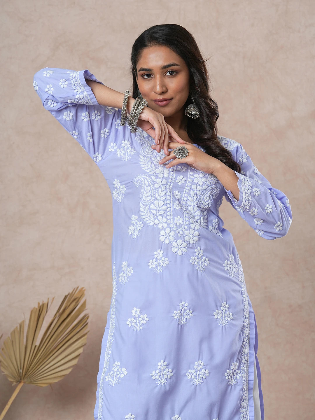 Ada Hand Embroidered Mauve Cotton Lucknowi Chikankari Straight Kurta A411700