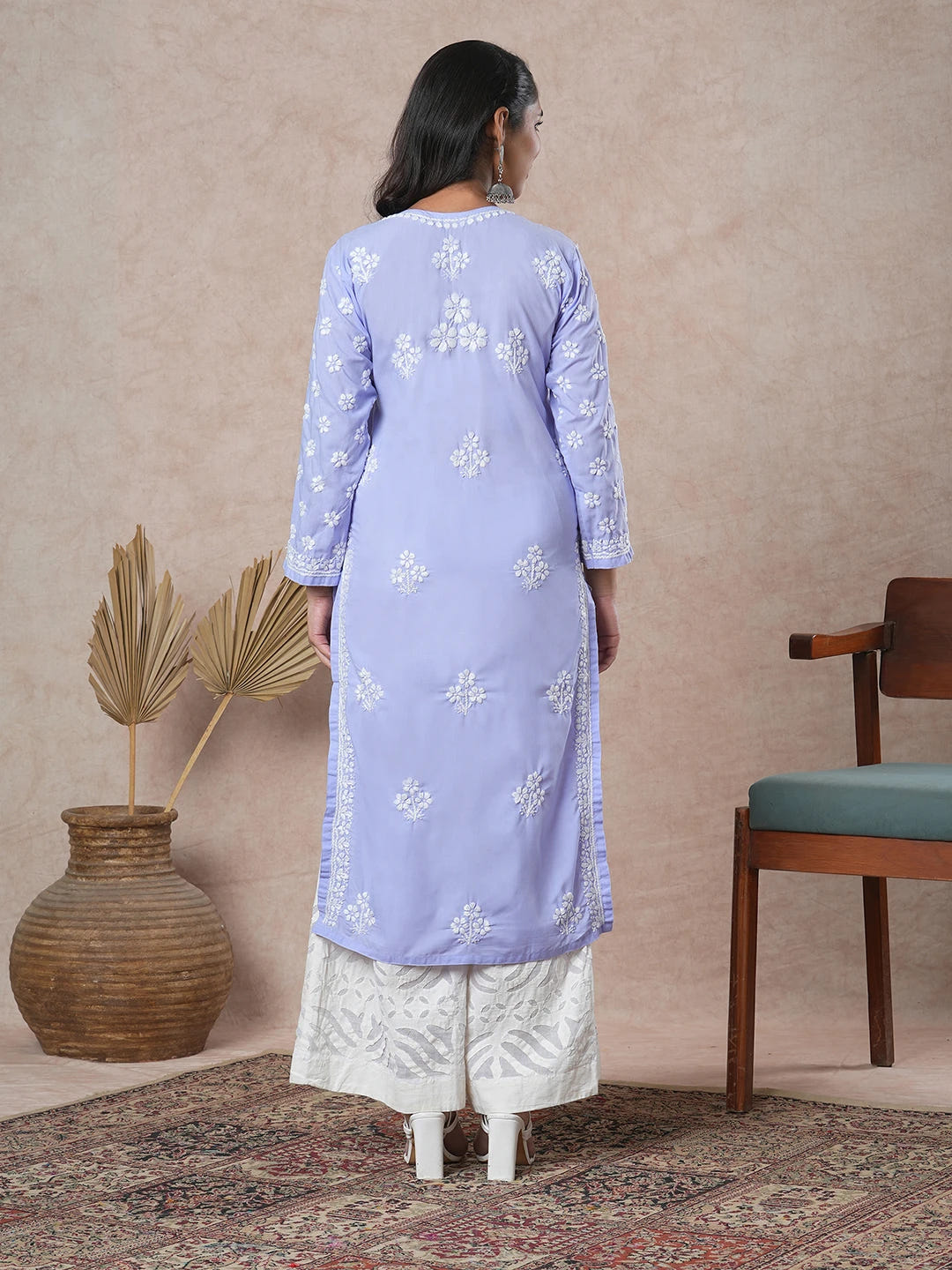 Ada Hand Embroidered Mauve Cotton Lucknowi Chikankari Straight Kurta A411700