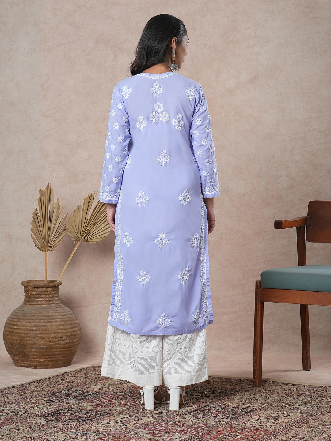 Ada Hand Embroidered Mauve Cotton Lucknowi Chikankari Straight Kurta A411700
