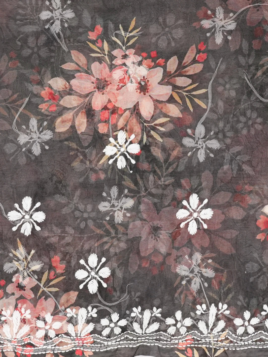 Ada Hand Embroidered Black Organza Floral Printed Lucknowi Chikankari Saree and Blouse 01A641871