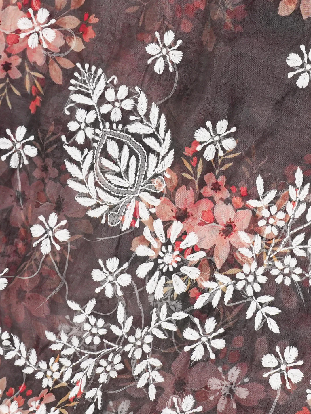 Ada Hand Embroidered Black Organza Floral Printed Lucknowi Chikankari Saree and Blouse 01A641871