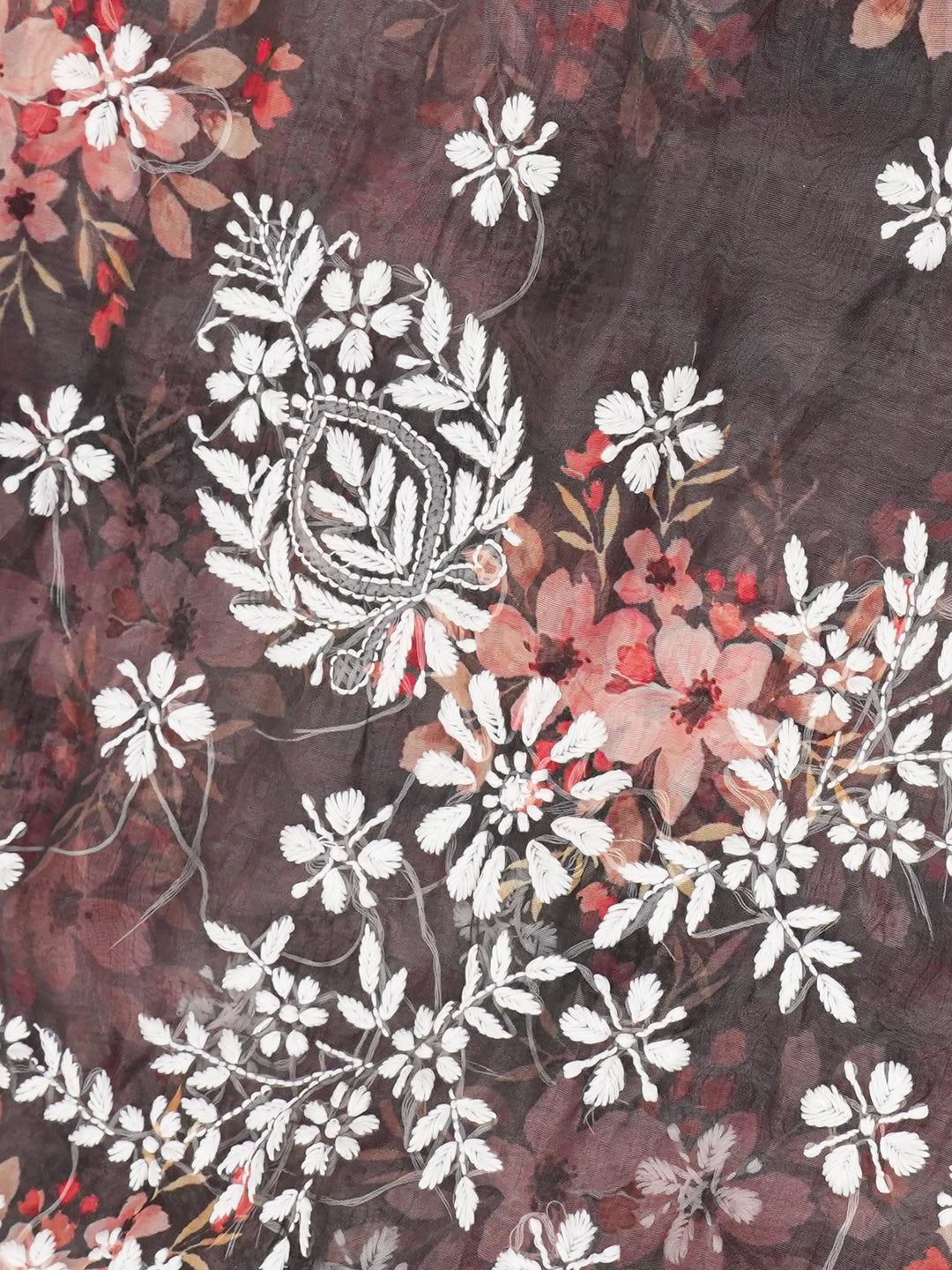 Ada Hand Embroidered Black Organza Floral Printed Lucknowi Chikankari Saree and Blouse 01A641871