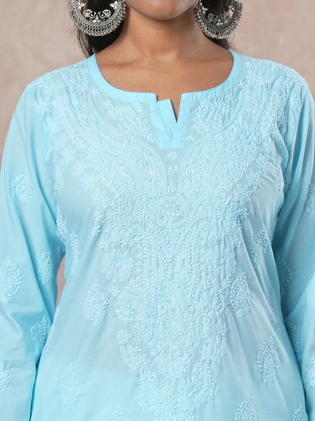 Ada Hand Embroidered Blue Cotton Lucknowi Chikankari Straight Kurta A411688